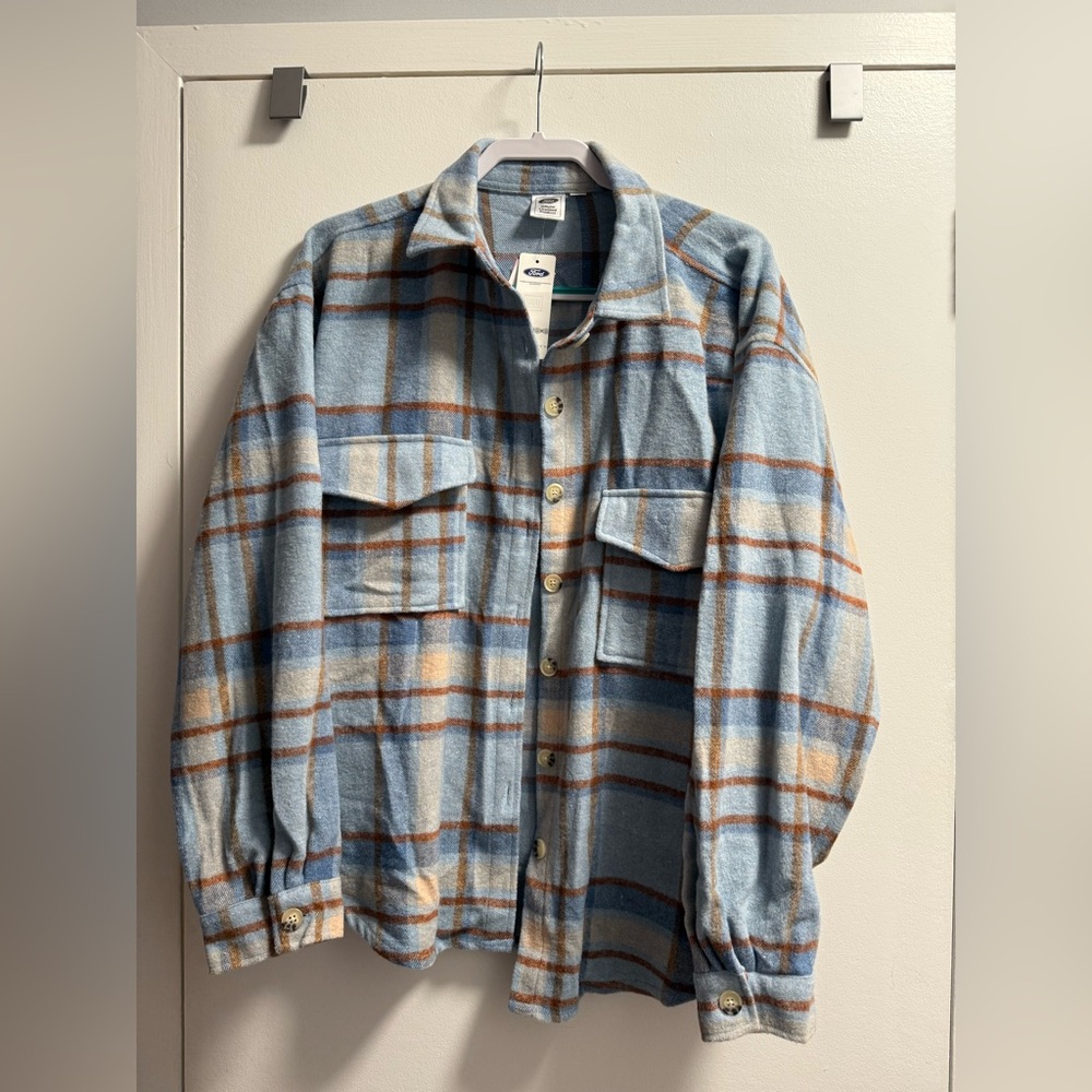 Ford Blue and Tan Plaid Shirt Jacket